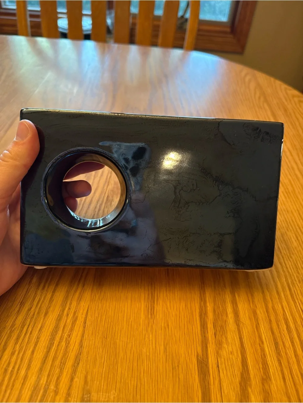 Black Rectangular Decorative Vase with Circular Cutout